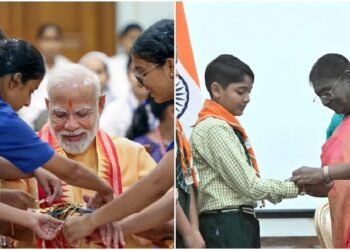 ରାଖୀ ଅବସରରେ ସ୍କୁଲରେ ପହଞ୍ଚିଲେ ପ୍ରଧାନମନ୍ତ୍ରୀ ଏବଂ ରାଷ୍ଟ୍ରପତି, କୁନି କୁନି ପିଲାଙ୍କ ସହ କଲେ ପାଳନ