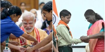 ରାଖୀ ଅବସରରେ ସ୍କୁଲରେ ପହଞ୍ଚିଲେ ପ୍ରଧାନମନ୍ତ୍ରୀ ଏବଂ ରାଷ୍ଟ୍ରପତି, କୁନି କୁନି ପିଲାଙ୍କ ସହ କଲେ ପାଳନ