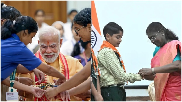 ରାଖୀ ଅବସରରେ ସ୍କୁଲରେ ପହଞ୍ଚିଲେ ପ୍ରଧାନମନ୍ତ୍ରୀ ଏବଂ ରାଷ୍ଟ୍ରପତି, କୁନି କୁନି ପିଲାଙ୍କ ସହ କଲେ ପାଳନ