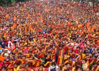 ରାଜଧାନୀର ରାଜରାସ୍ତାରେ ଅଙ୍ଗନବାଡ଼ି କର୍ମୀଙ୍କ ବିକ୍ଷୋଭ, ୧୧ ଦଫା ଦାବି