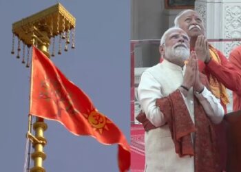 ଶ୍ରୀରାମ ମନ୍ଦିର ଶିଖରରେ ଉଡ଼ିଲା ଧର୍ମଧ୍ୱଜା, ସ୍ଥାପନ କଲେ ପ୍ରଧାନମନ୍ତ୍ରୀ